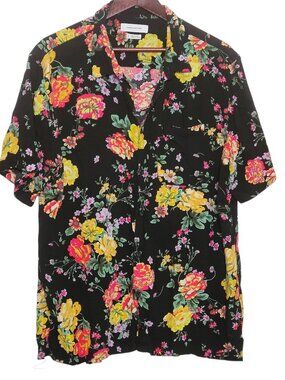 Urban Outfitters XL Tropical Black and Multi Colored Floral Rayon Hawaiian Shirt